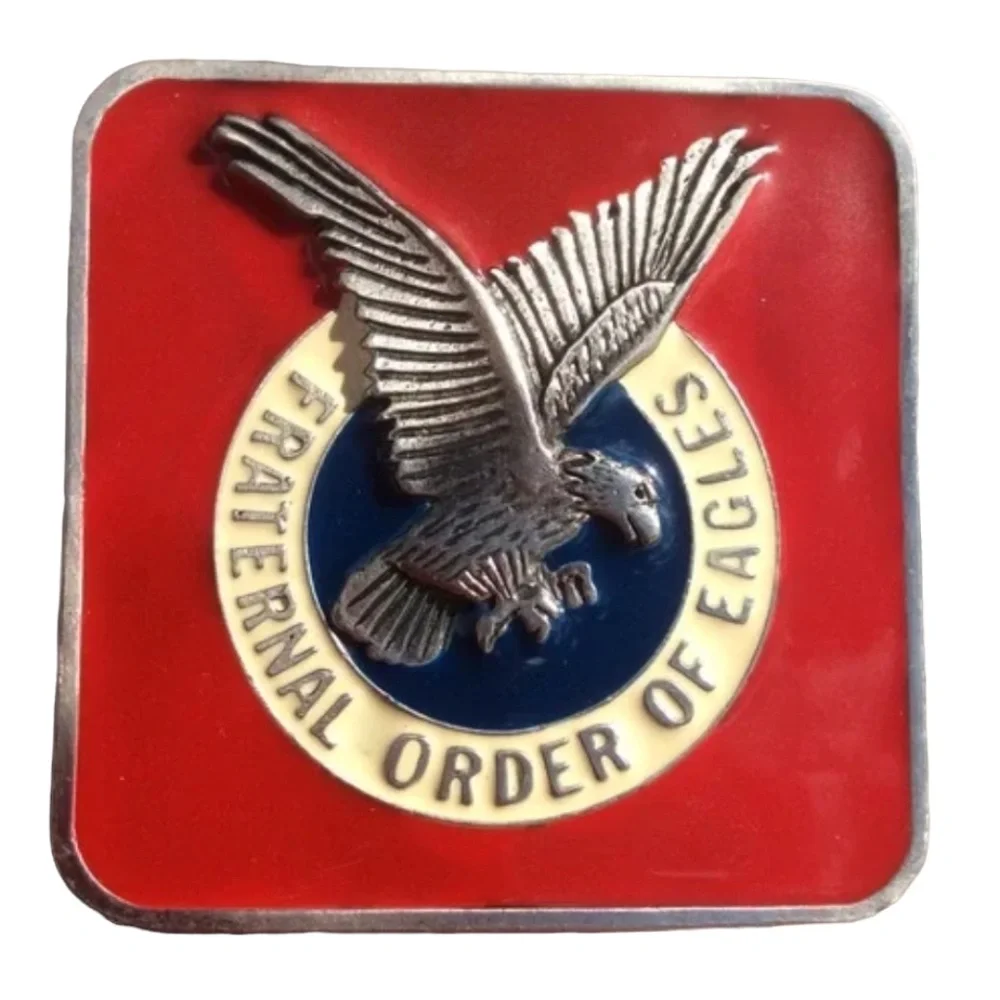 Fraternal Order of Eagles Red Enameled Belt Buckle Fits 1.5” Belt